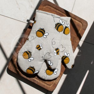Colourful half-linen oven mitt "Bees"